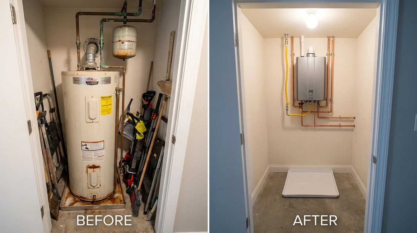 Tank water heater versus wall-mounted tankless unit comparison for Granite City, IL homeowners
